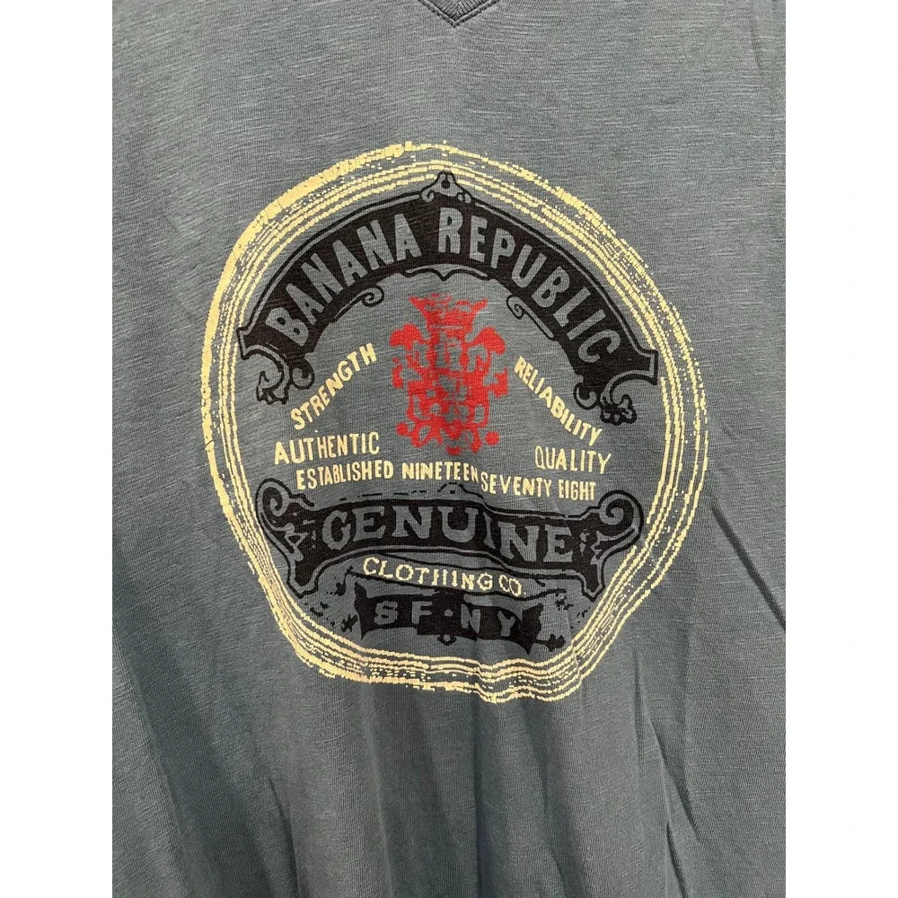 Banana Republic T-Shirt Men's XL Blue V-Neck Graphic Tee Cotton Short Sleeve